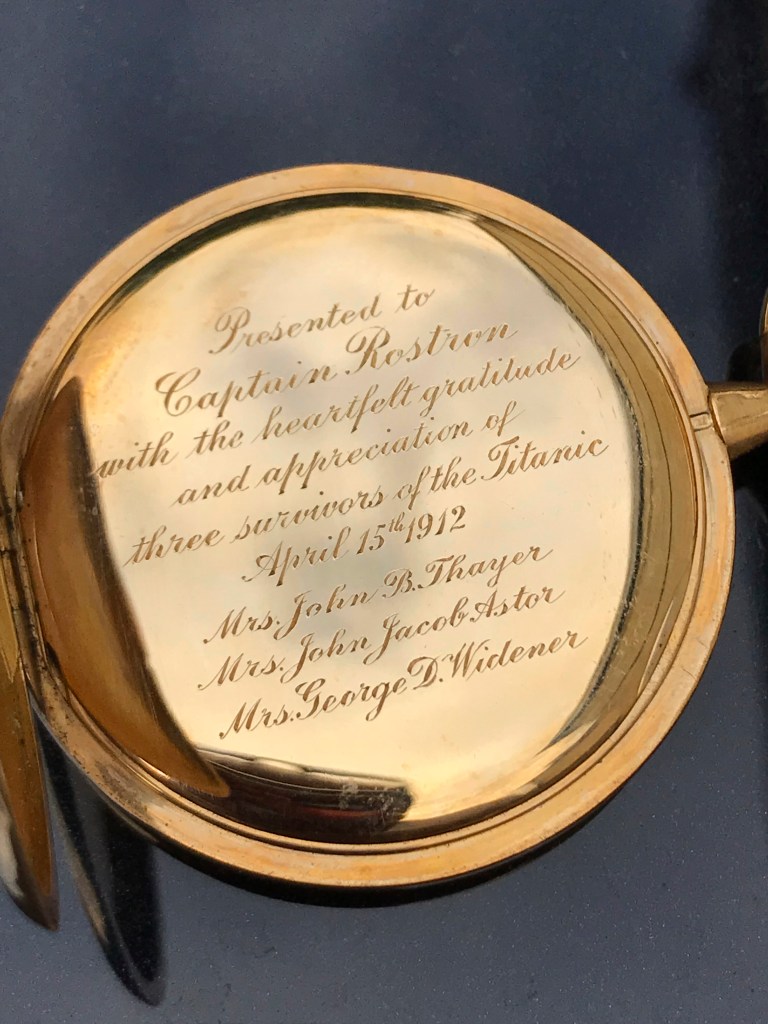 This undated photo made available by Henry Aldridge and Son shows a gold pocket watch that was given to the captain. Arthur Rostron, captain of the RMS Carpathia that rescued 700 Titanic survivors. The watch was auctioned on Saturday in November. 16, 2024 for nearly $2 million. (Andrew Aldridge/Henry Aldridge and son via AP)