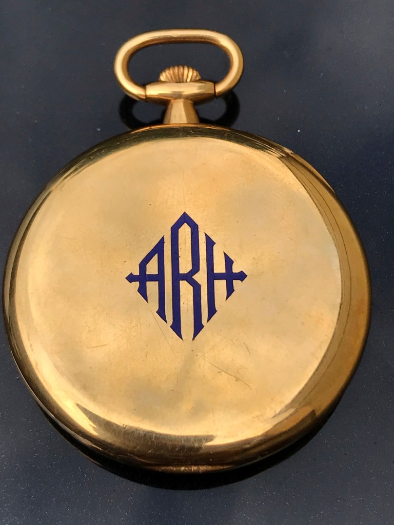 This undated photo made available by Henry Aldridge and Son shows a gold pocket watch that was given to the captain. Arthur Rostron, captain of the RMS Carpathia that rescued 700 Titanic survivors. The watch was auctioned on Saturday in November. 16, 2024 for nearly $2 million. (Andrew Aldridge/Henry Aldridge and son via AP)